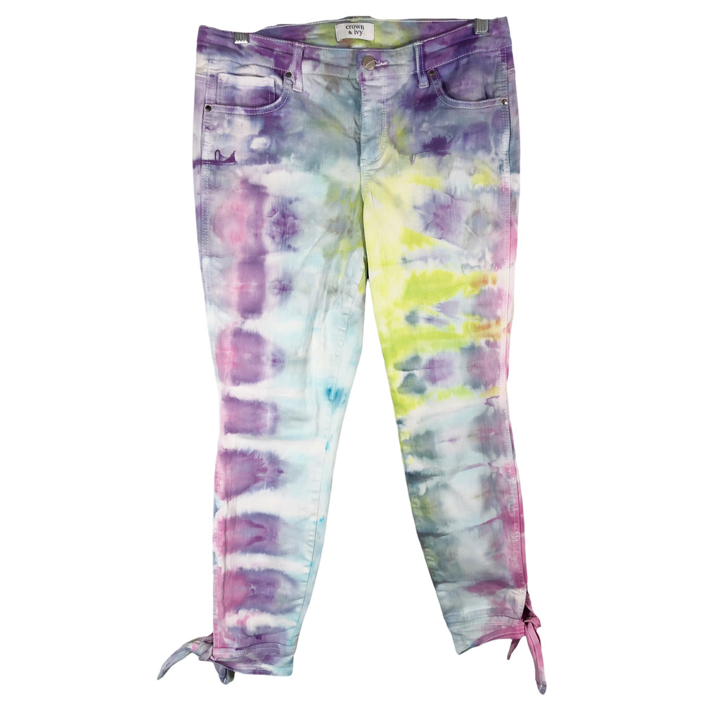 Crown Ivy Size 6 Pants‎ Bada Boom Tie Dye Handmade Blue Pink Green Tie Hem 222